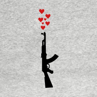  Anti-war motif Ak-47 shoots hearts T-Shirt